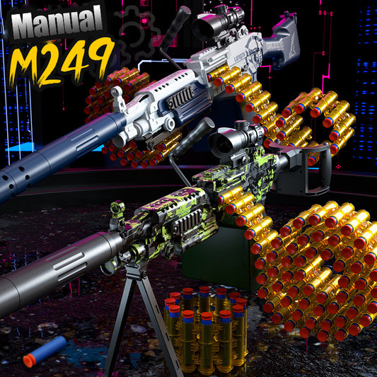 Pistola de balas suave con cadena de balas integrada M249, ventosa eléctrica, pistola de juguete para niños