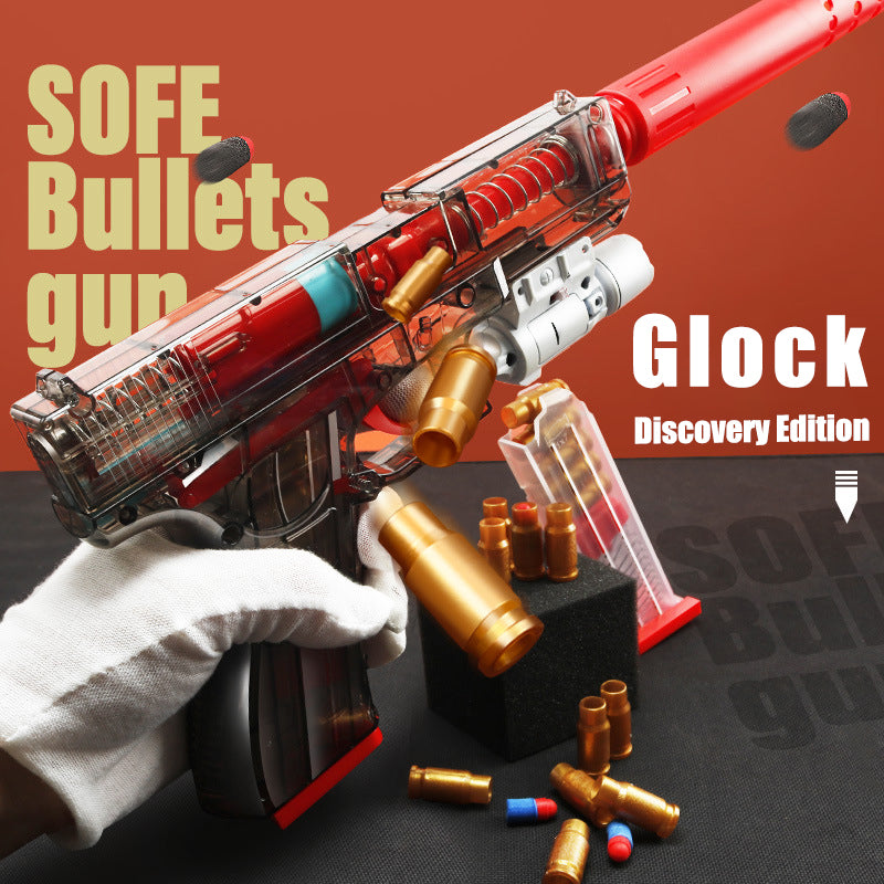 Transparent Glock throwing shell soft bullet toy gun