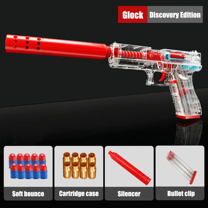 Pistola de juguete de bomba de espuma, carga y descarga de balas suaves, Glock transparente, para niños y adultos 