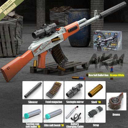 Luochen AKM-artillero de bala suave, lanzador de proyectiles, ráfaga eléctrica autointegrada, asalto, tambor de asalto, juguete para niño 