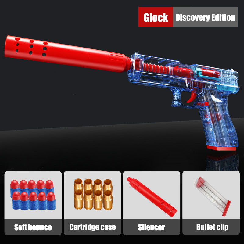 Pistola de juguete de bomba de espuma, carga y descarga de balas suaves, Glock transparente, para niños y adultos 